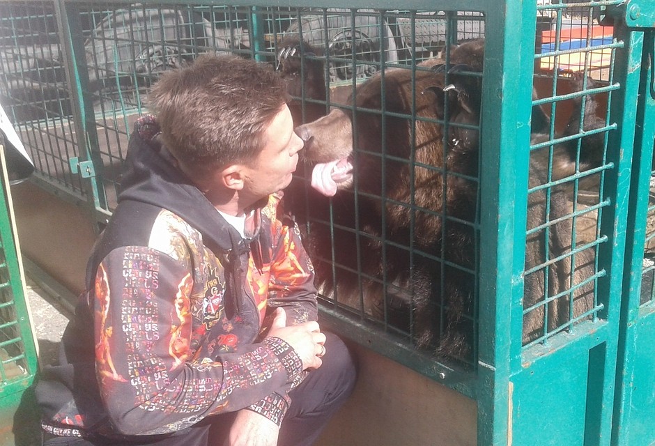 Алексей Плотников и одна из его медведиц.