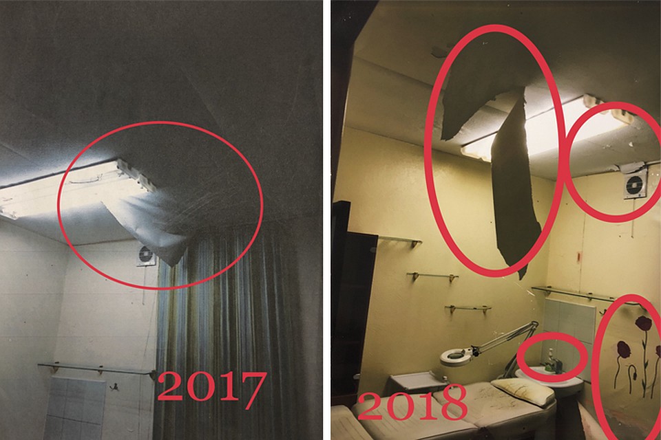 Фотографии экспертизы ущерба, которые сделали в 2017 и 2018 годах, сильно отличаются. Словно оторванный кусок обоев приклеился сам собой и оторвался в другом месте. Фото Виктора Любимова