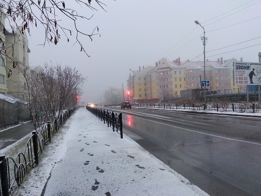 Утро в Салехарде выдалось снежным. Фото Екатерины Герман