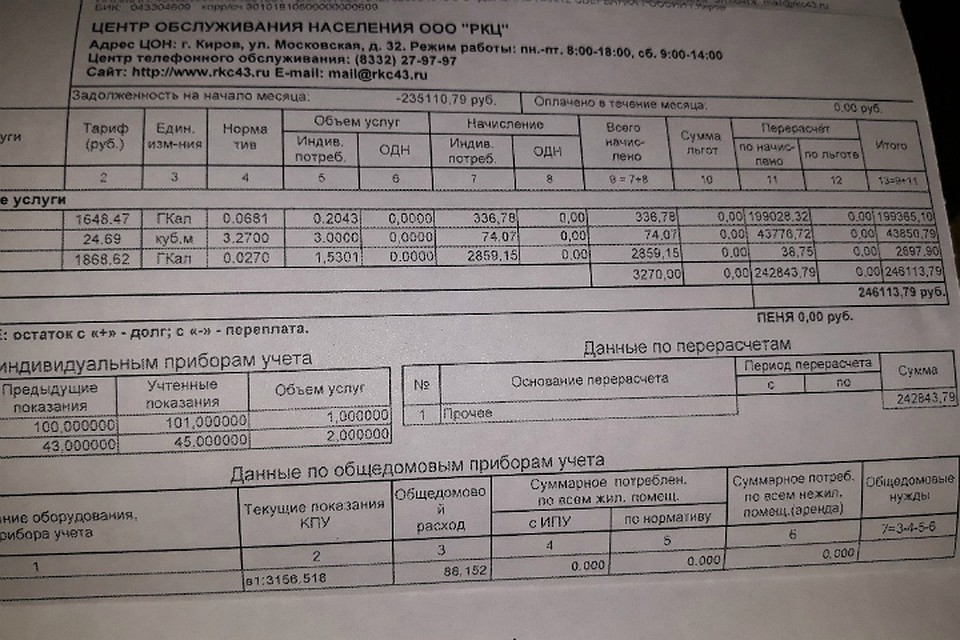 Кировчанка получила квитанцию за водоснабжение на 246 тысяч рублей. Фото: vk.com/zlo43