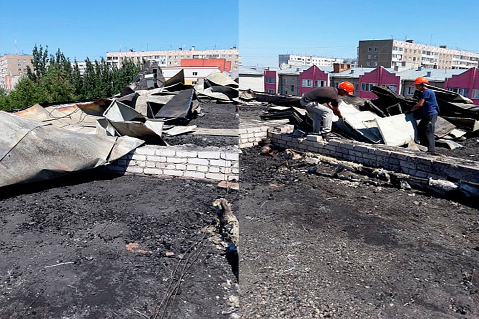 Ремонт крыши горевшей пятиэтажки в Барнауле.