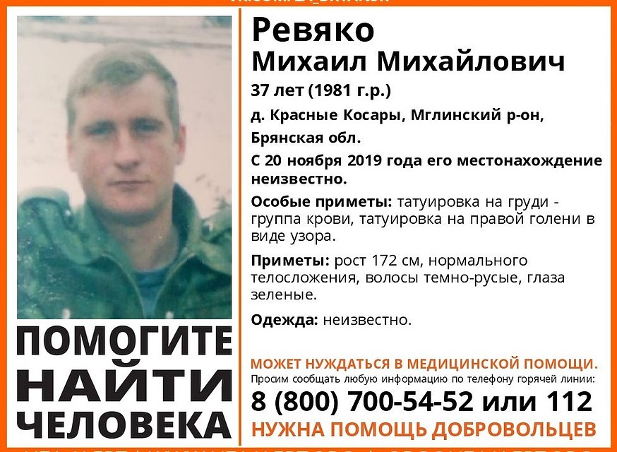 Если вы видели пропавшегоили знаете, где он находится, сообщите в полицию или волонтерам. Фото: поисковый отряд "Лиза Алерт" Брянск