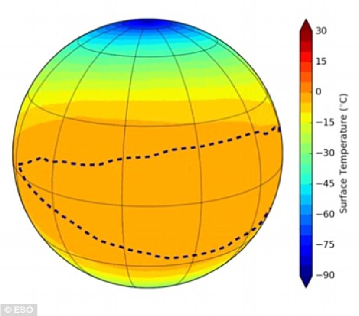 Вероятна температура на поверхности Proxima b, если планета вращается. 