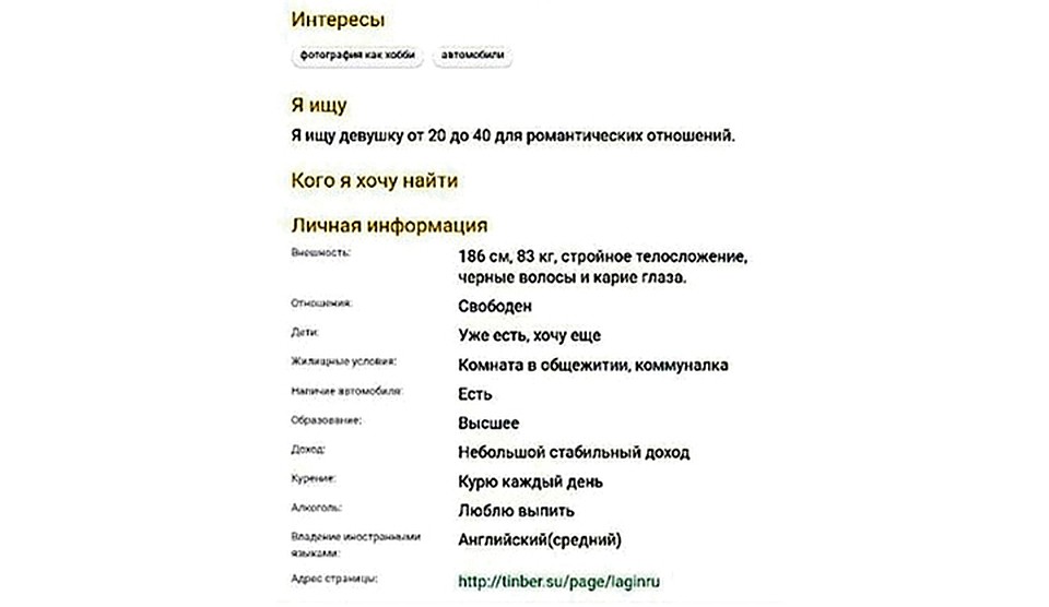 Анкета Михаила на сайте знакомств.