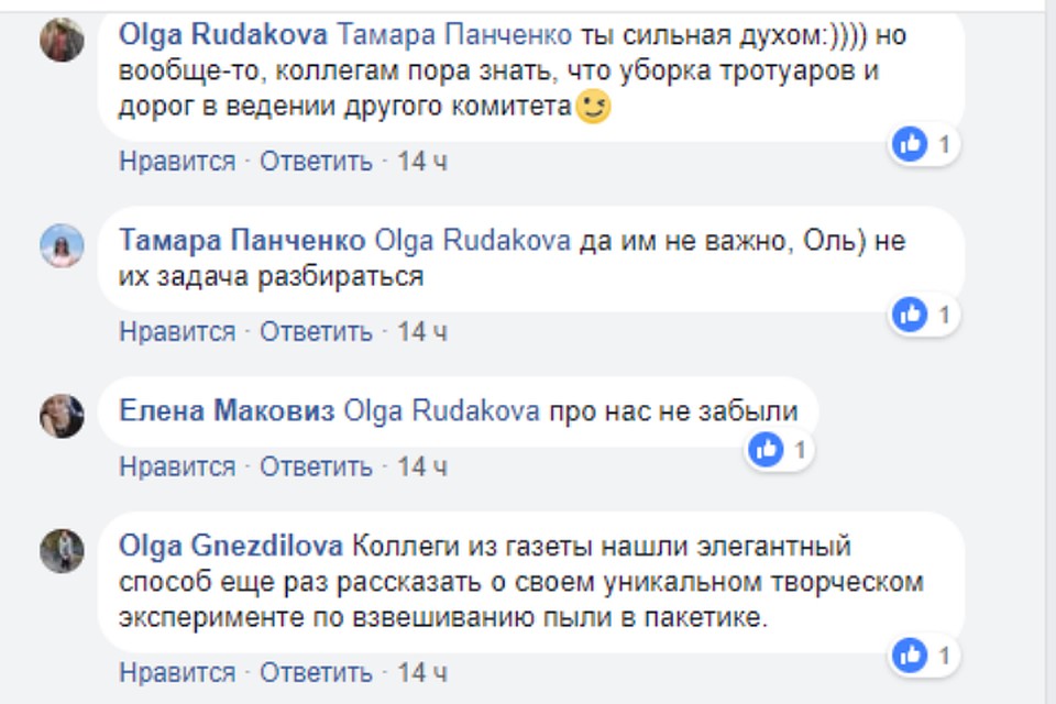 Представители Смольного упражняются в остроумии. Тот факт, что город задыхается от пыли, их не волнует. ФОТО: скриншот странички героя публикации в соцсети. Фото: Facebook