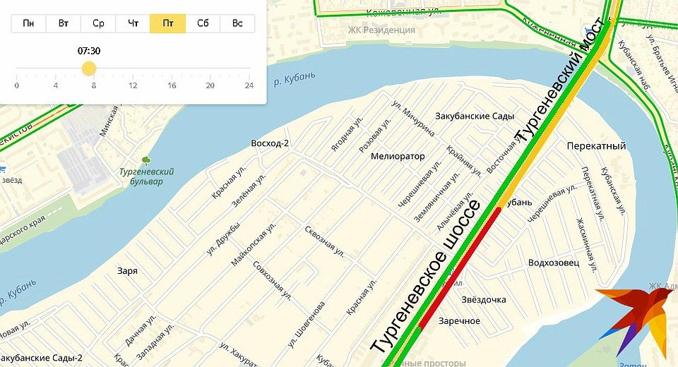 Обычно утром на Тургеневском мосту 8-балльные пробки.
