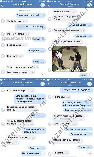 Фрагмент переписки Рослякова с одноклассницей.