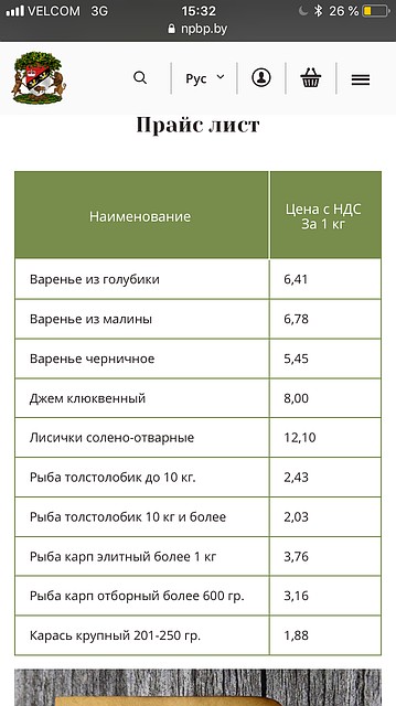 Скрин с сайта Беловежской пущи: в продаже варенье из голубики, карп и толстолобик по коммунистической цене.
