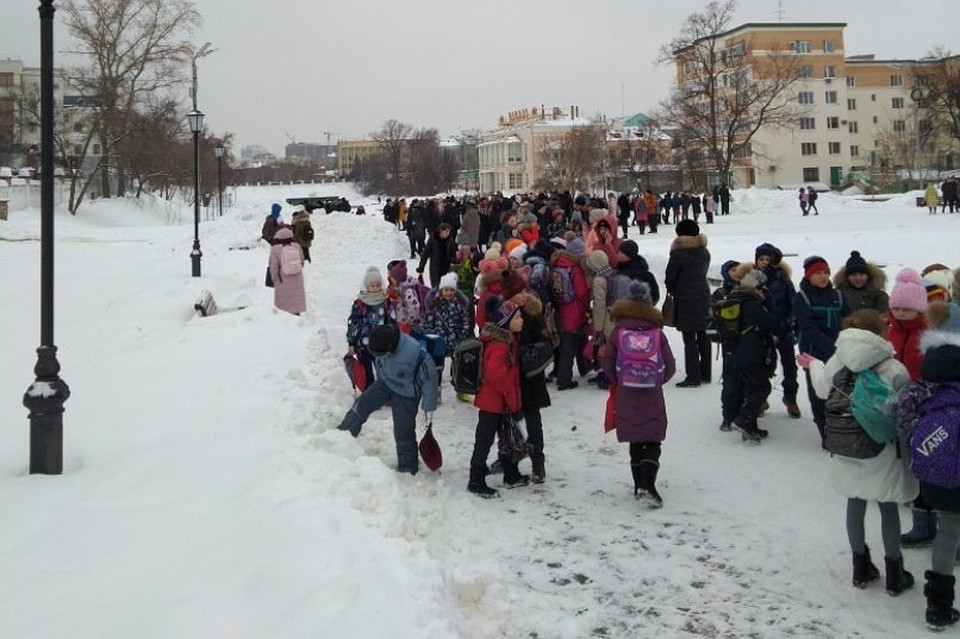 Учеников школы №7 вывели на Лыбедский бульвар. Фото: vk.com/rzn_city