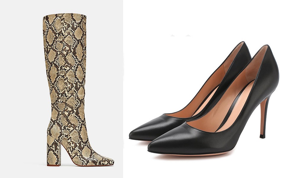 Сапоги на каблуке ZARA и туфли-лодочки Gianvito Rossi.