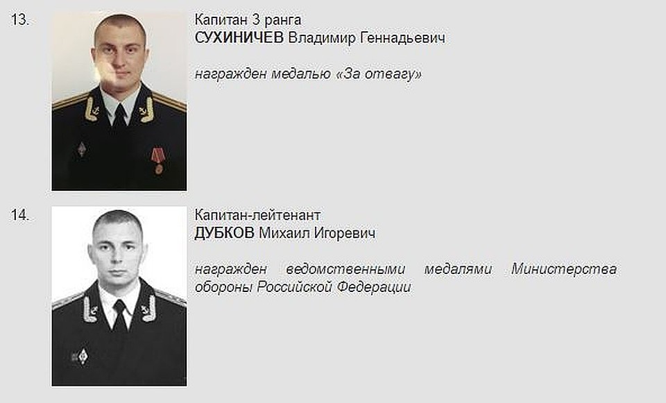 Список погибших моряков с фотографиями Фото: Минобороны РФ