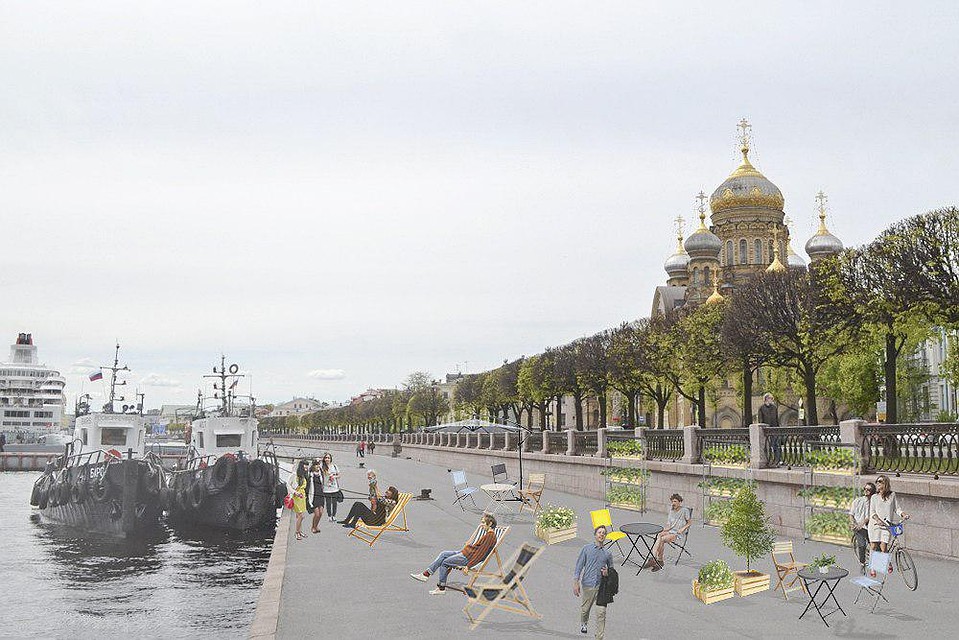 Начать предлагают с малого – с шезлонгов, зонтиков и зелени. Фото: «Велосипедизация Санкт-Петербурга»