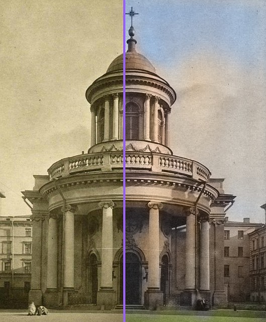 До и после «окрашивания» снимка. Фото: Анненкирхе / Algorithmia