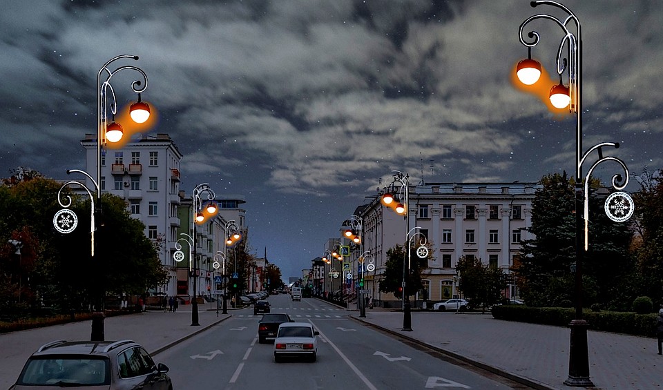 Украшения на опорах освещения. Фото: администрация Тюмени
