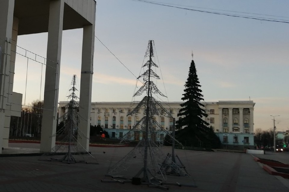 На площади появились светодиодные деревца. Фото: Галина КОВАЛЕНКО