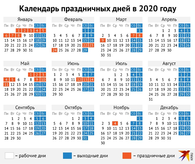 Праздничные дни в 2020 году