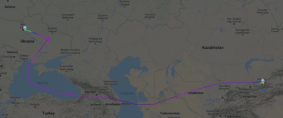Путь самолета, вывозившего граждан на Украину из Уханя. Фото: flightradar24