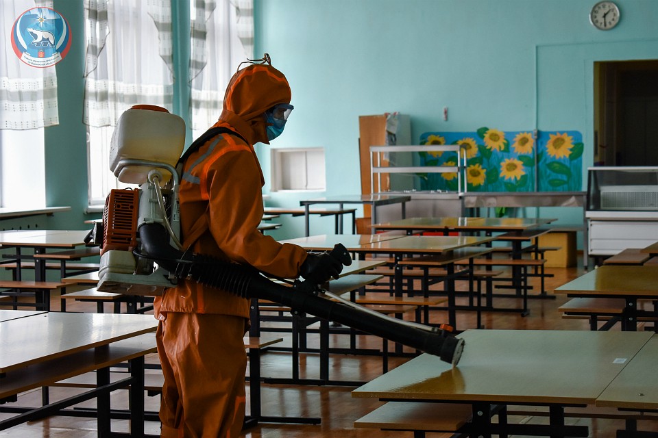 Школы тоже не оставили без дезинфекции. Фото: ГУ МЧС России по МО