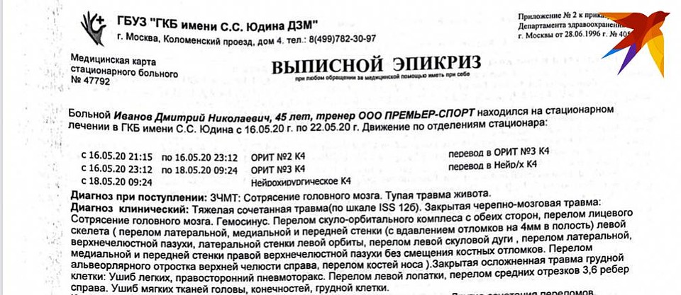 Документы из больницы, подтверждающие серьезность травм Дмитрия Иванова. Фото: Личный архив героя публикации
