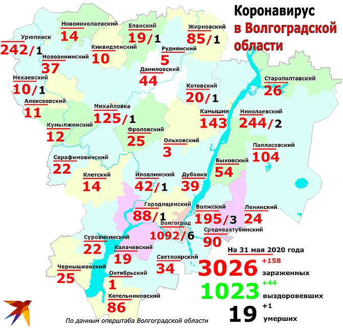 Статистика и география: сколько заболевших коронавирусом в Волгоградской области, распределение по городам и районам данные на 31 мая 2020. Фото: Инна ШЕРЕМЕТЬЕВА