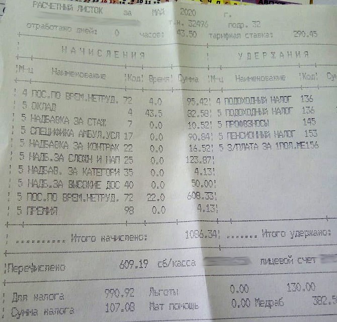 Расчетный листок медика.