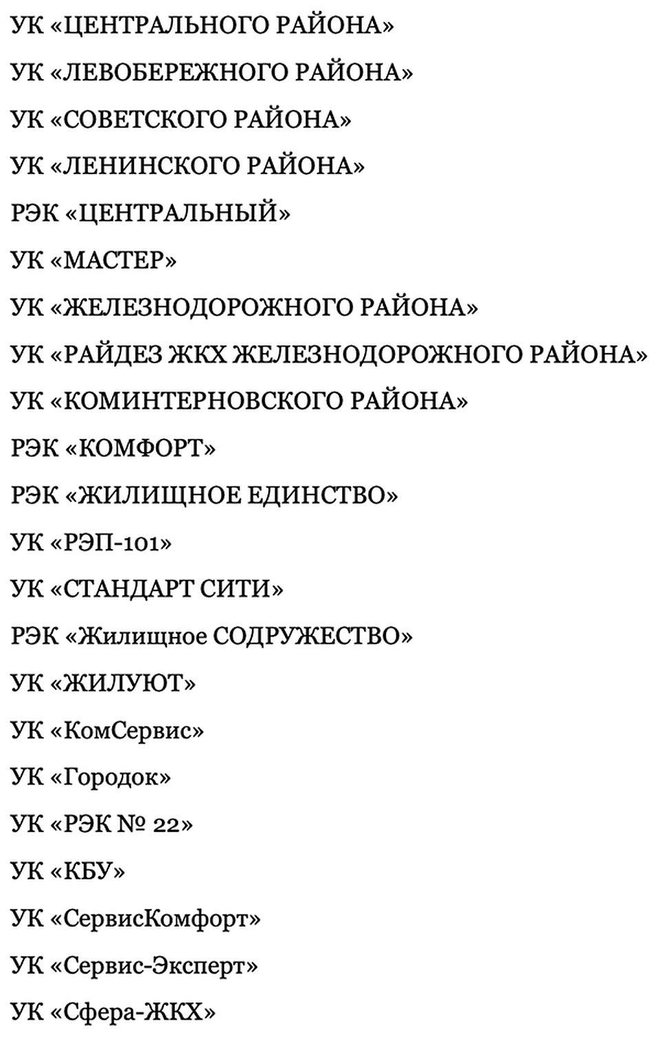 Список УК.