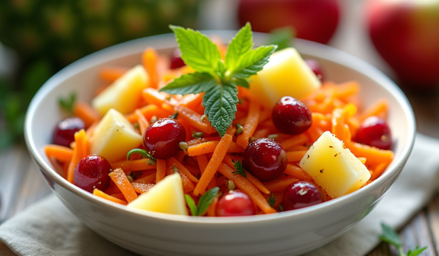 Морковный салат с ананасом и клюквой