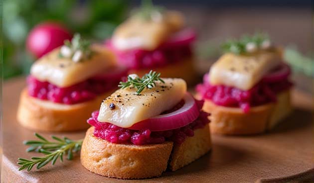 Канапе с селедкой и свеклой