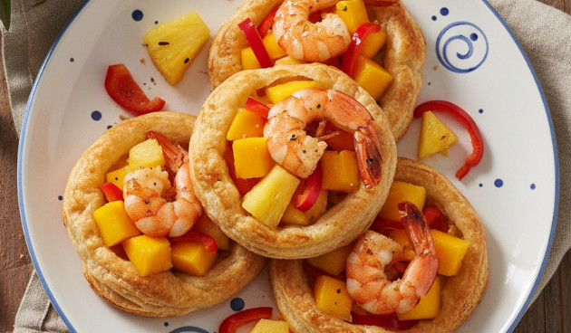 Пирожки с креветками, манго, ананасом и сладким перцем