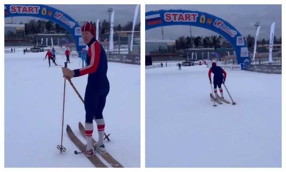 Александр Большунов встал на необычные лыжи. Фото: Инстаграм Александра Большунова