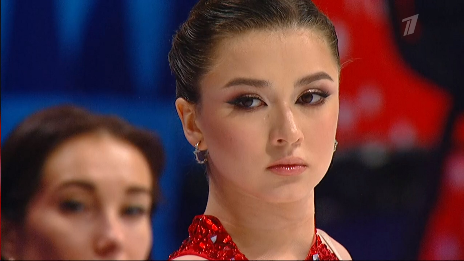 Камила Валиева на старте короткой программы чемпионата России в Челябинске. Фото: стоп-кадр прямого эфира