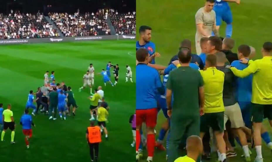 Массовая потасовка в товарищеском матче, снимок экрана